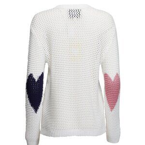 KERRI ROSENTHAL Size XL Heart Sleeve Catch Open Stitch White Sweater Oversized